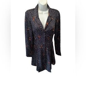 Zara Button Up Dress Gymnast Dancer Print S Pleated Skirt Navy Celestial Moody